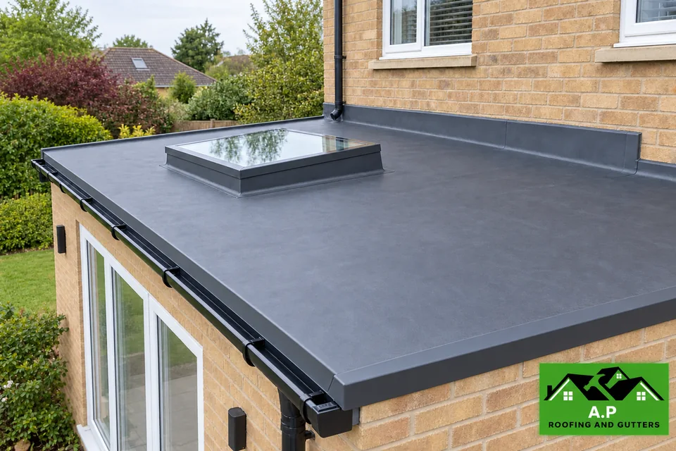 Flat extension roof with a rooflight and clearly defined perimeter